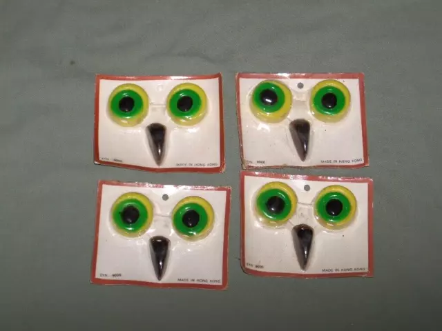 4 Sets Vintage Owl Face Eyes Beak Plastic Yellow Green Macrame Beads Kit NOS 70s