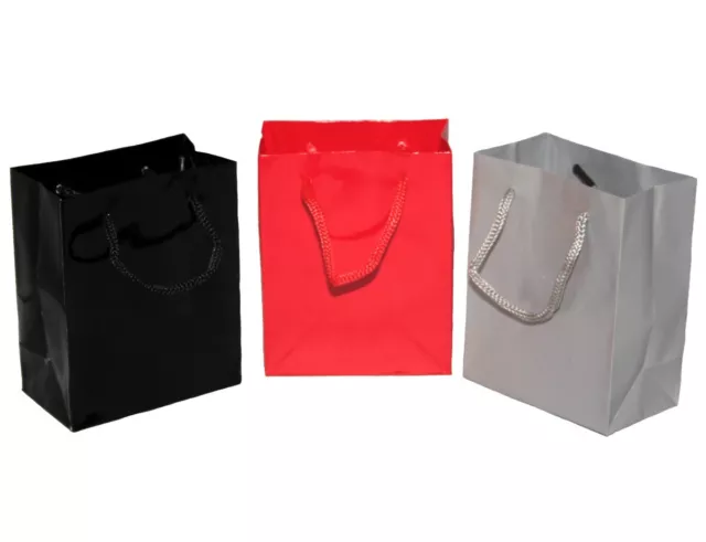 Lot de 3 sacs cadeaux petits 10 x 8 x 4,5cm gris noir & rouge - neuf