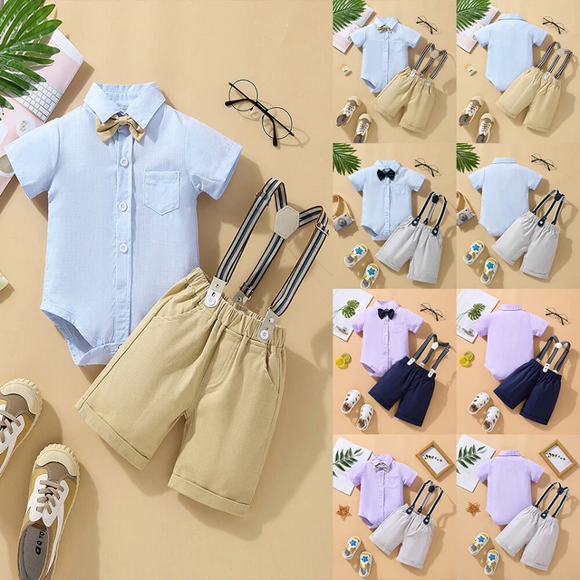 Newborn Baby Boys Gentlemen Romper Tops Dungaree Pants Party Clothes Outfit Set