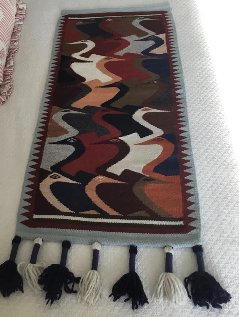 MCM Style Ecuador Wool Woven Tassels Booby Bird Wall Hanging 38 x 15” TUMI FOLK