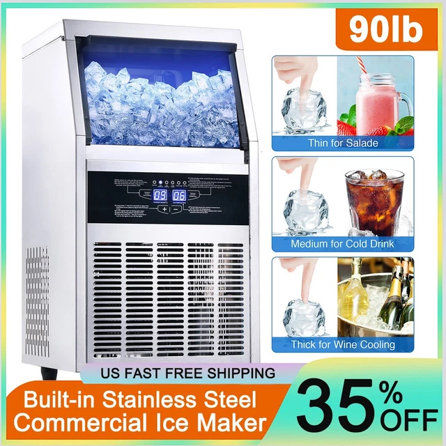 BUILTIN COMMERCIAL ICE Maker 90lbs Stainless Steel Bar Restaurant Cube