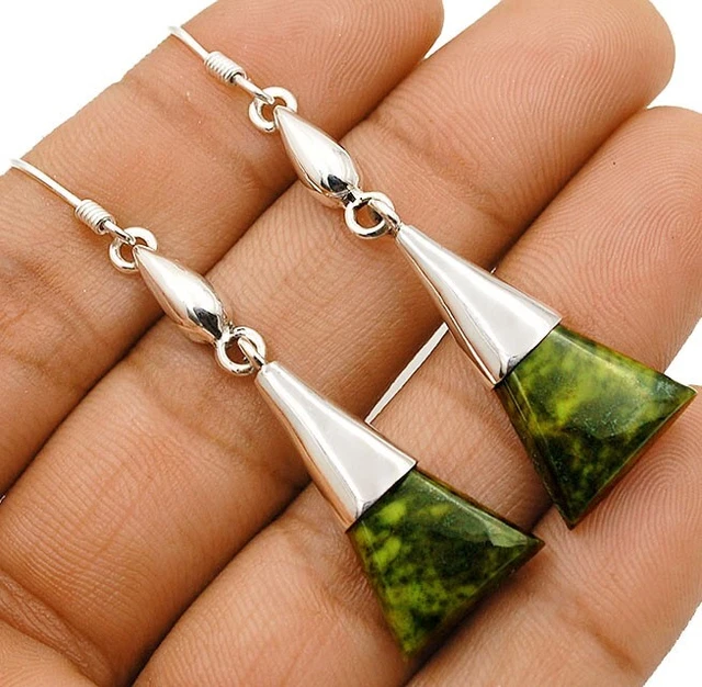 Nephrite Jade 925 Solid Genuine Sterling Silver Earrings Jewelry NW13-7