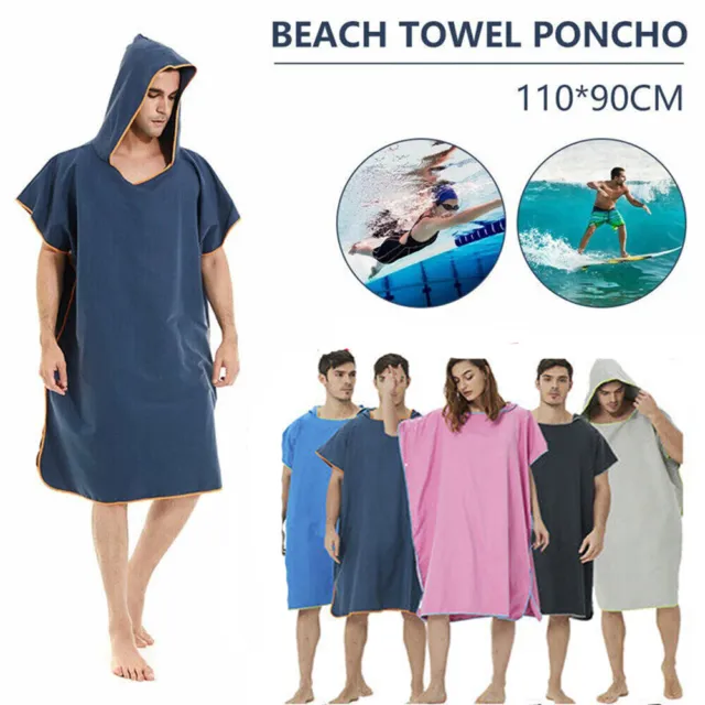 Unisex Beach Hooded Towel Poncho Adult Absorbent Dry Swim Bath Changing Robe UK