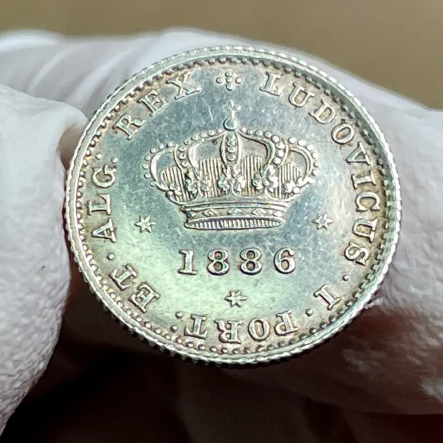 🙂 Portugal Rey Luis 50 Reis Plata 1886 Elección UNC Prueba-Como