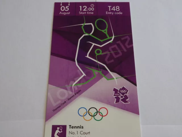 London 2012 Olympic Games ORIGINAL TENNIS ticket 5th Aug BRONZE MEDAL MATCHES!