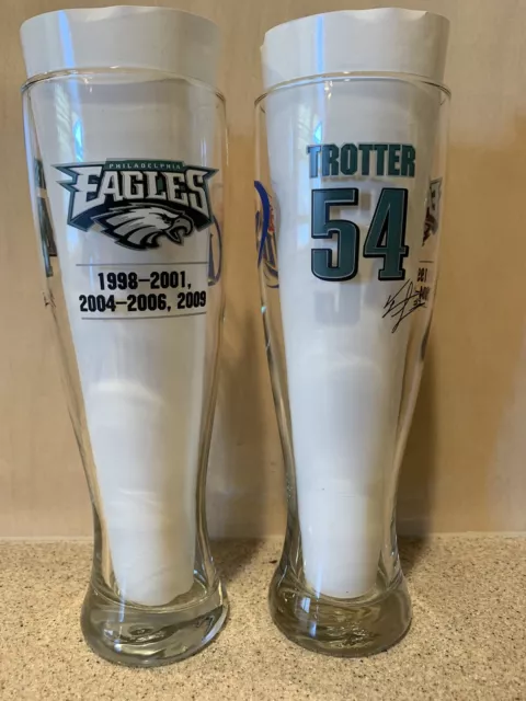 Two (2) Philadelphia Eagles "TROTTER" Miller Lite 16oz Tall Pilsner Beer Glass