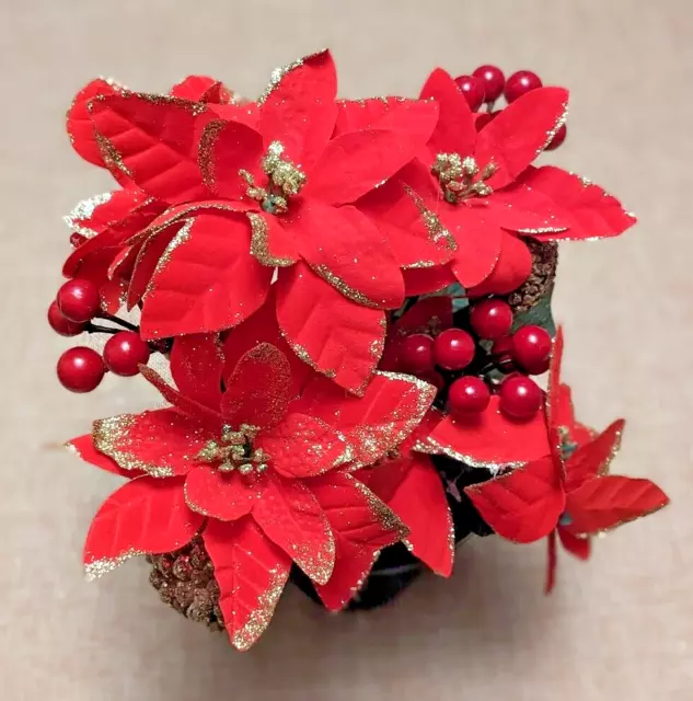 Christmas Red Poinsettia Grave Crem Cemetery Memorial Pot Flower Memorial Vase A