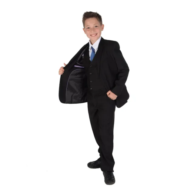 Boys Black Suit 5 Piece Wedding Suit Page Boy Party Prom 2-15 Years 2