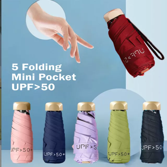 Super Mini Pocket Compact Umbrella Sun Anti UV 5 Folding Rain Windproof Portable