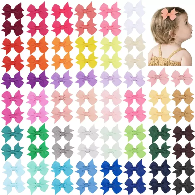80PCS 2 Inch Baby Hair Bows Clips for Girls Grosgrain Ribbon Fully Lined Infant