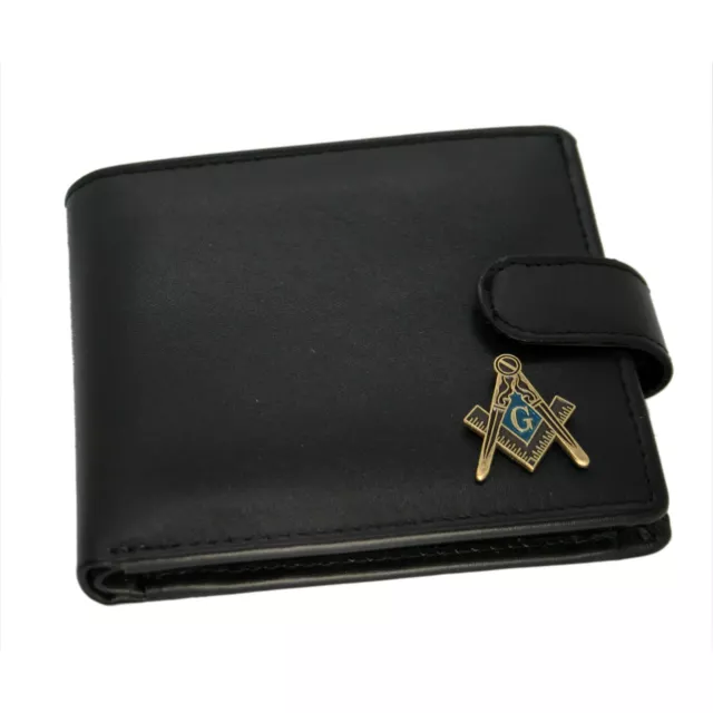 Genuine Black Leather Wallet with Masonic Compass & Square with G Emblem