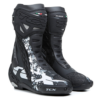 TCX RT-Race Motorcycle Boots Black White Grey