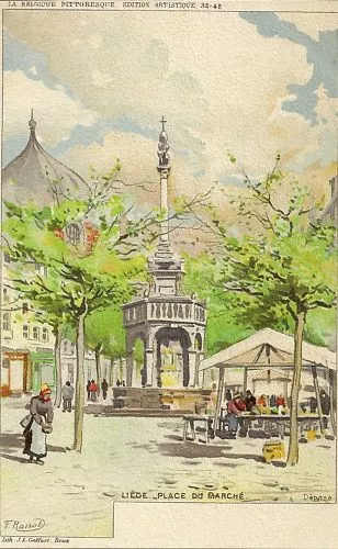 Cp Belgique  Illustrateur F.ranot Liege Place Du Marche