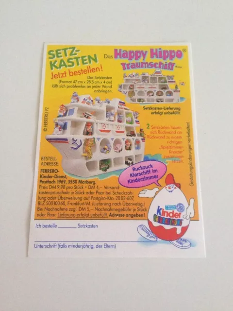 Ü-Ei – Bestellschein Setzkasten Happy Hippo Traumschiff 1994