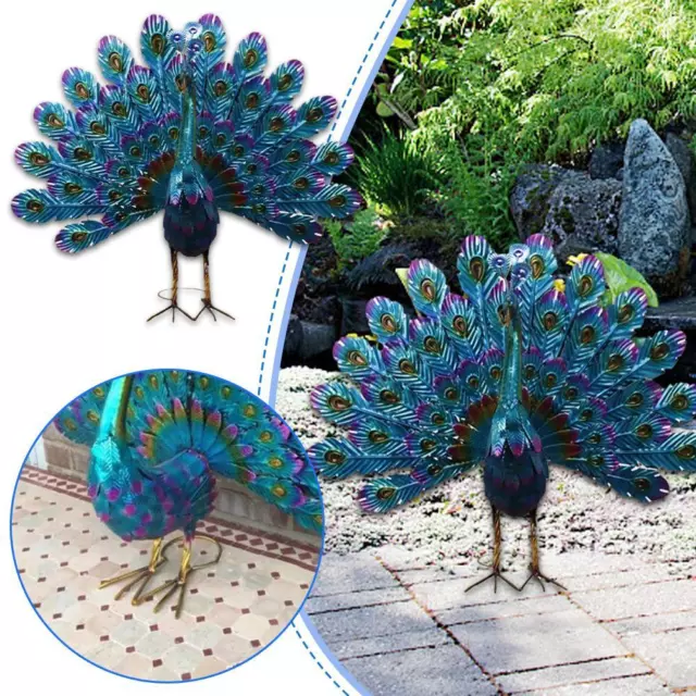 Two Pair Peacock Statue Metal Bird Yard Art Outdoor Sculpture Patio Lawn  Decor