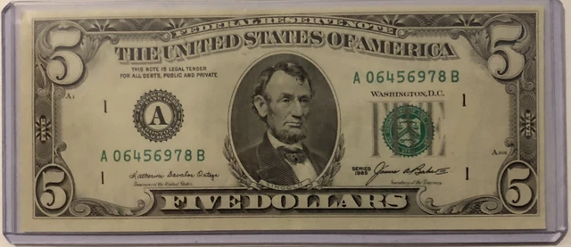 1985 5 Dollar Bill Five Federal Reserve Note FRN US Currency