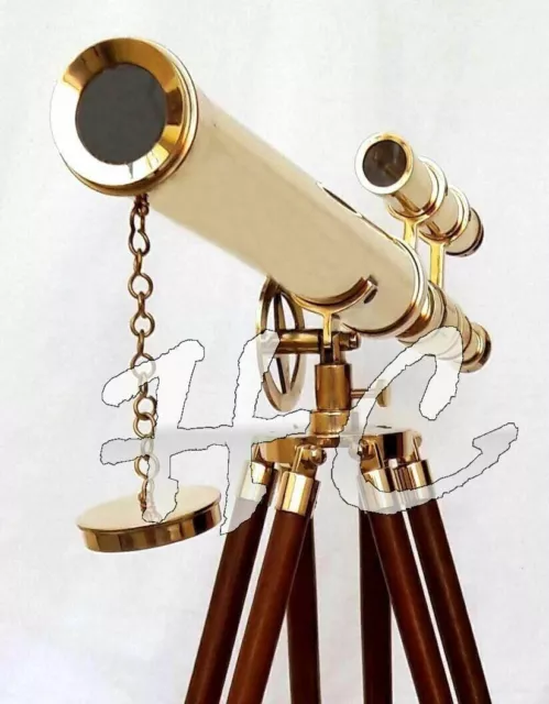 Marine Nautical Navy Brass Double Barrel Telescope 18" With Wooden Tripod Stand