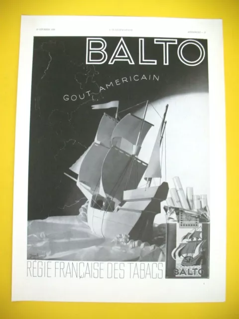 Publicite De Presse Balto Cigarette Gout Americain Illustration Jarrach 1938