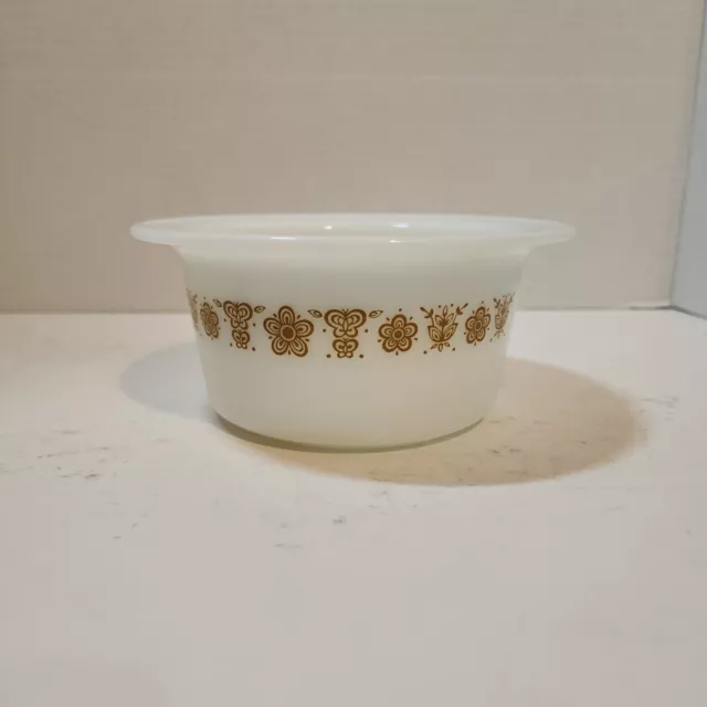 Pyrex Gold Butterfly Round Butter Dish 4" Bowl Tub Corning Corelle Milk Glass