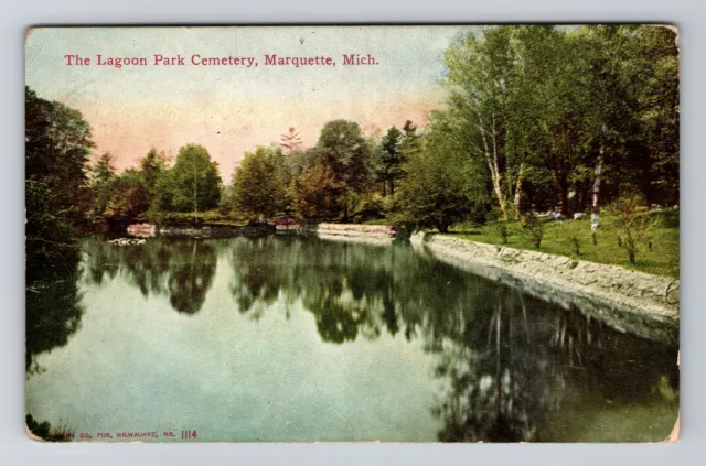 Marquette MI- Michigan, Lagoon Park Cemetery, Lake, Vintage Postcard