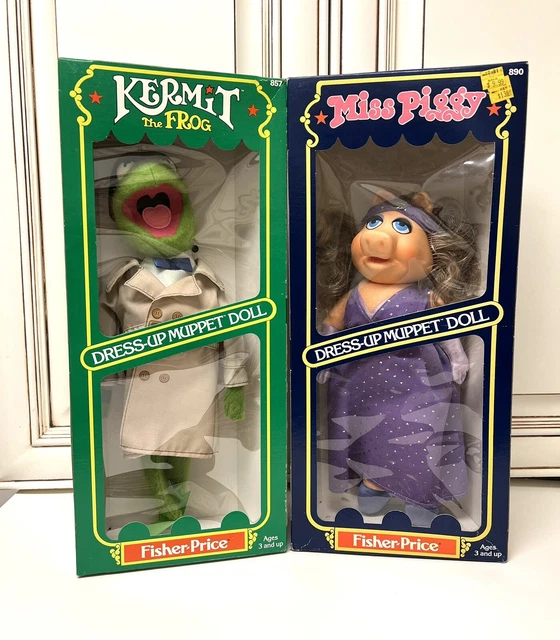 Vintage Fisher Price Dress Up Muppets Kermit Miss Piggy NRFB Plush Dolls Figures