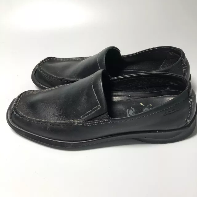 Ecco Women's Slip On Loafer Size 37  Low Wedge Shoe Black Leather Square Toe