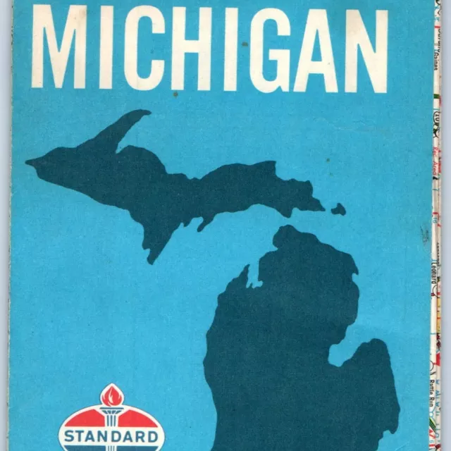 1968 Michigan Standard Oil Road Map Gas Service Detroit City Metropolitan Map 4D