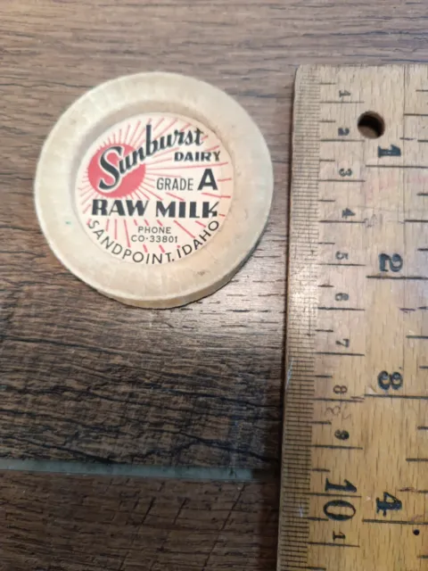 Vintage Milk Bottle Cap, sunburst Dairy, Sandpoint, Idaho. GRADE A RAW MILK (P1)