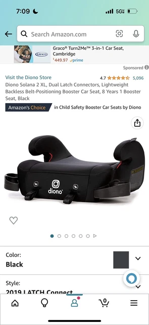 NEW Diono Solana 2 Latch Backless Booster Seat