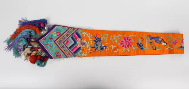 ANTIQUE CHINESE KESI Embroidery Silk Textile Scarf Qilin Immortal 19th ...