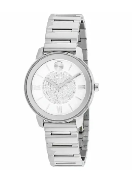 Brand New Movado Bold  Women’s Crystal Pave Dial Stainless Steel  Watch 3600658