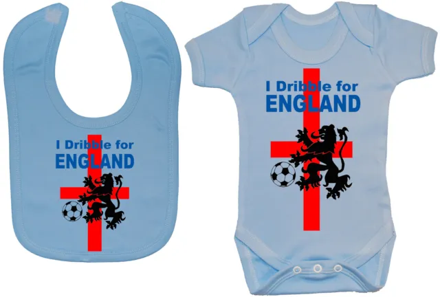 I Dribble For England Babygrow Bodysuit Romper & Feeding Bib 0-24m Football Gift