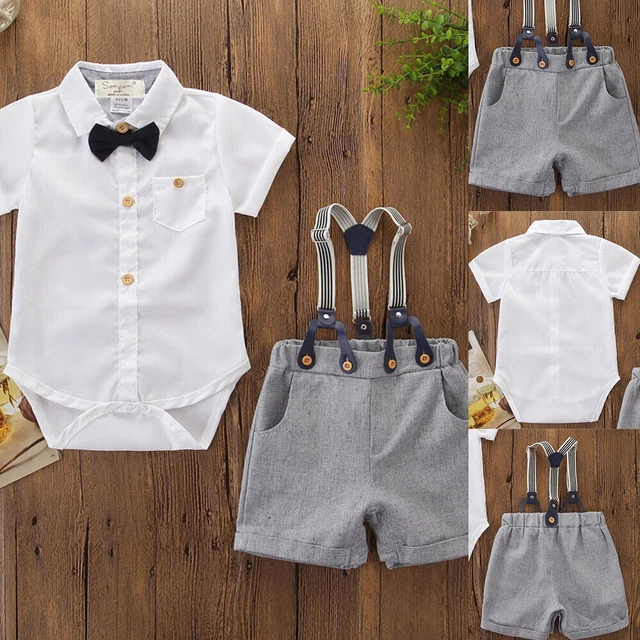 Infant Baby Boy Gentleman Short Suit Bow Romper Tops Bodysuit Outfit Set Clothes