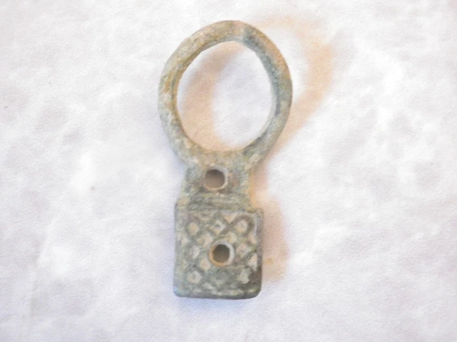 Preciosa Hebilla  Bronce Medieval Grabado Militar ? Ancient Bronze  Buckle