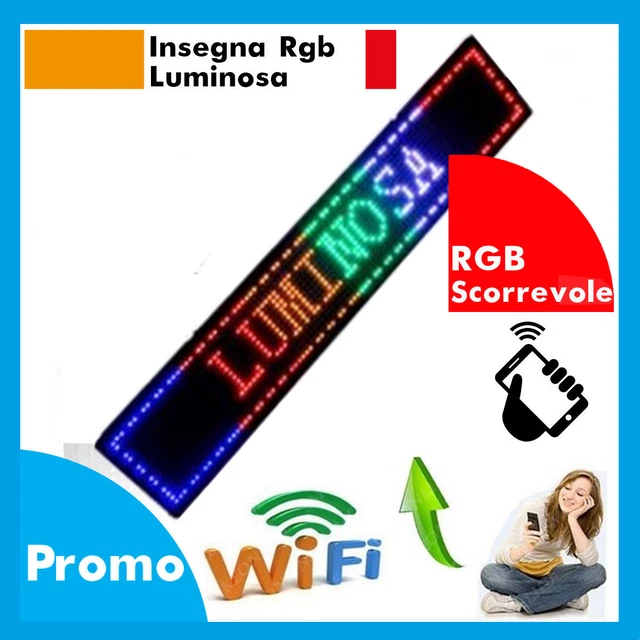 INSEGNA LUMINOSA APERTO COLORATA LED 40X10 CM BAR RISTORANTE CON TELECOMANDO