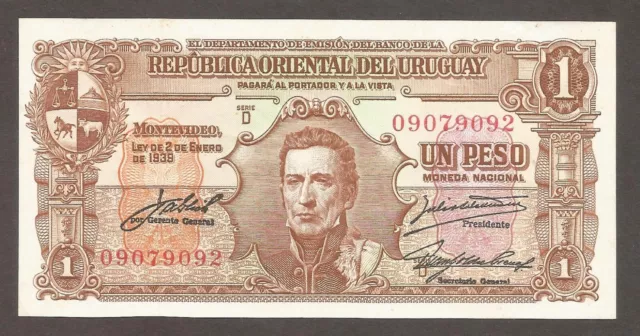 Uruguay 1 Peso 2.1.1939; EF; P-35d; National hero, Sailing ships