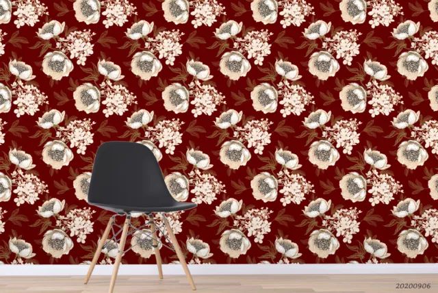 3D Vingate Red Floral Self-adhesive Removable Wallpaper Murals Wall 333