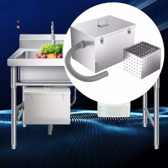 Commercial Grease Trap 9LB Stainless Steel Interceptor Side Inlet for Restaurant