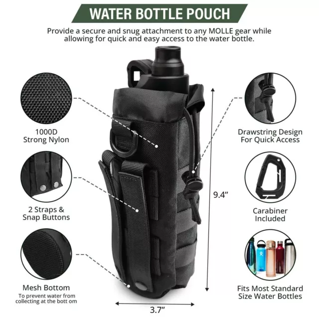 2 Tactical Pouches, Water Bottle Holder 1000d Nylon, Drawstring, EDC Pouches 2
