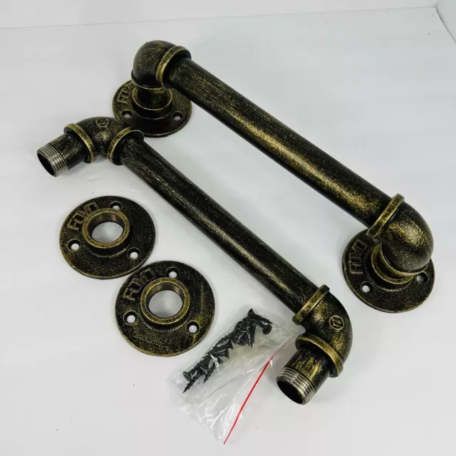 Foyo Set of 2 Industrial Pipe Door Pull Handle Grab Bar Antique Bronze Tone