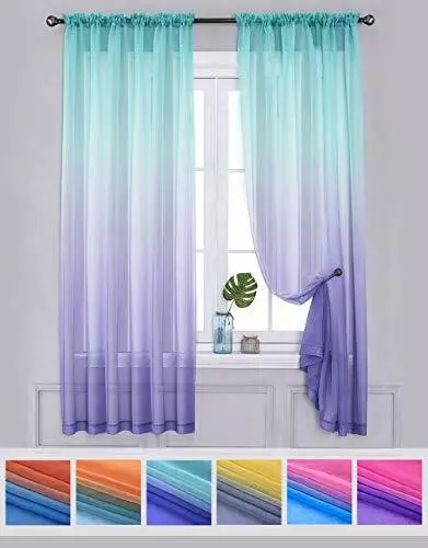 Reversible Sheer Window Curtains Voile Rod Pocket Gradient Ombre Drap Room Decor