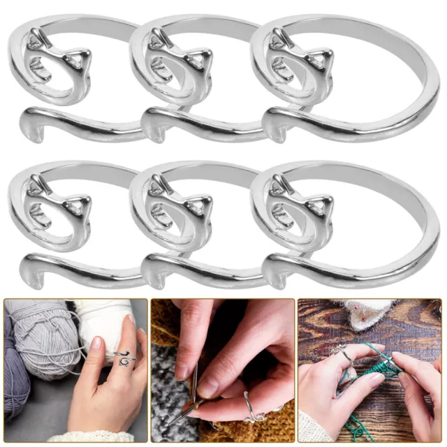 6 piezas anillo de gato de aleación de hilo anillo de ganchillo para dedos
