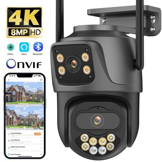 Caméra Ip 8Mp Poe 4K Caméra De Sécurité Suivi De Mouvement Extérieur