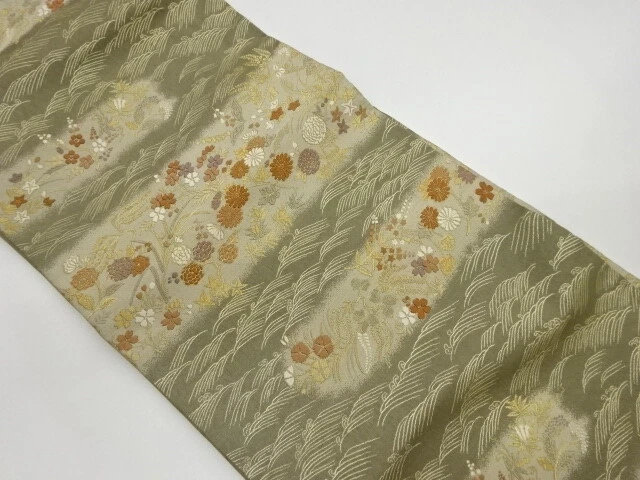 6564160: Japanese Kimono / Vintage Nagoya Obi / Woven Rough Wave & Floral Plants