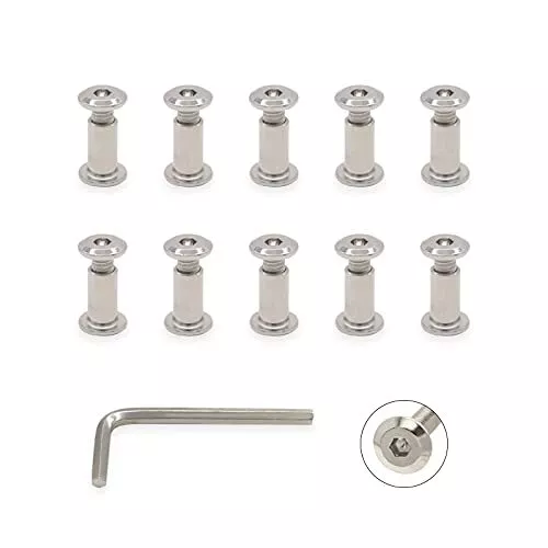 Screw Post M6x10mm Hex Drive Binding Bolts and Barrel Nuts for Leather Wood F...