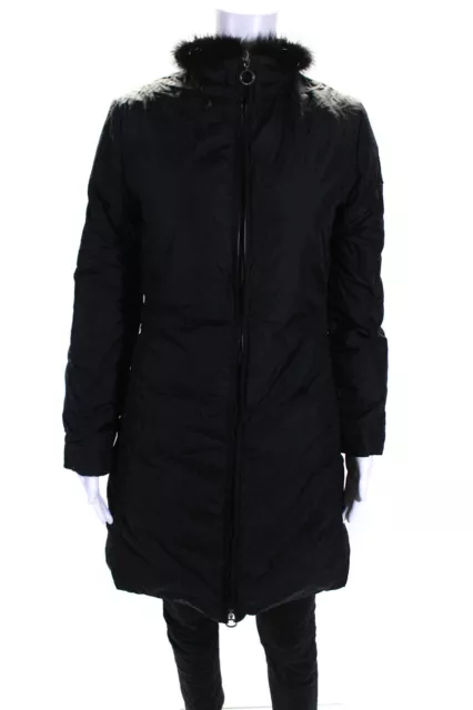Moncler Womens Fur Neckline Full Zipper Parka Coat Black Size 1