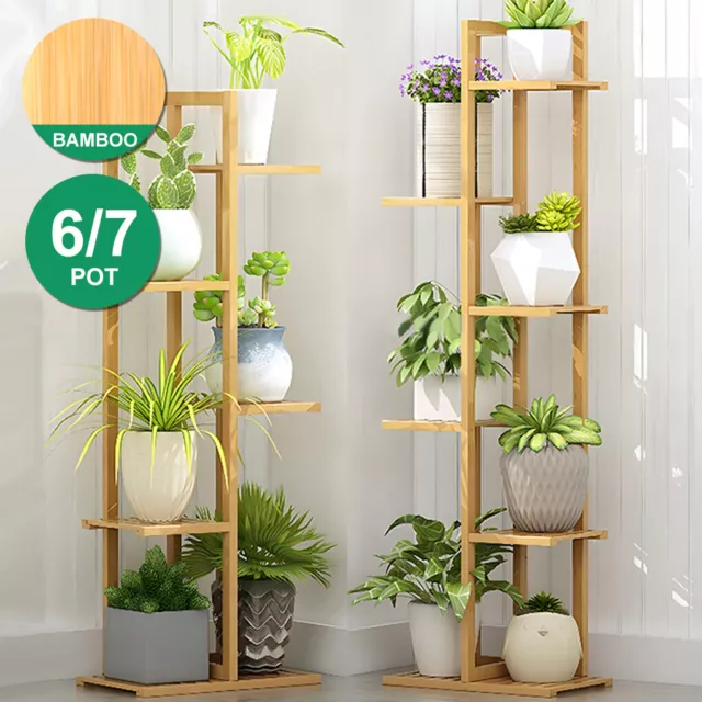 6/7 Pot Bamboo Flower Shelf Rack Plant Stand Pots Display Corner Shelving Home