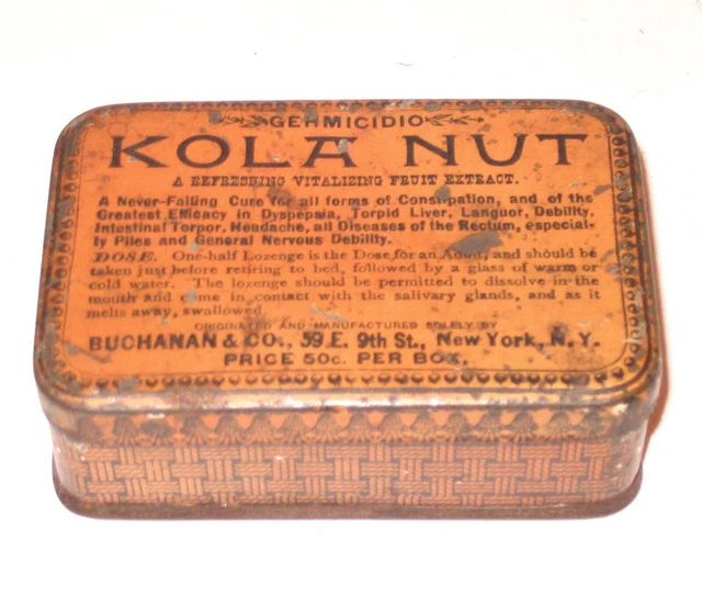 Kola Nut Medicine Tin Rare Early Cure All Quack Medicine Tin Buchannan & Co Ny
