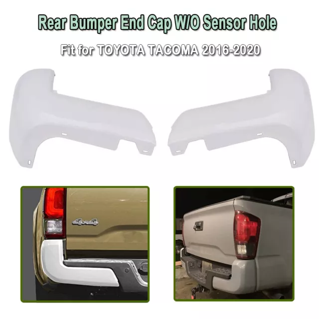 Rear Bumper End Cap WHITE W/O Sensor Hole Set Pair For Toyota Tacoma 2016-2022