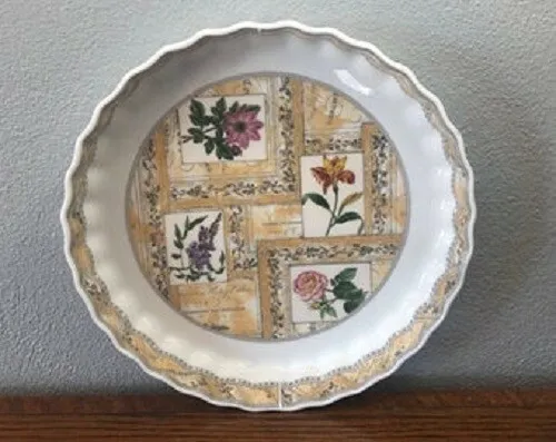 RARE Vintage Royal Worcester - Country Garden - 22cm ~ 8.5" Flan Dish Never Used 3